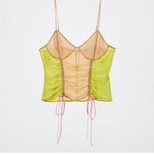 Zara strappy corsage styled sheer top yellow Small T9